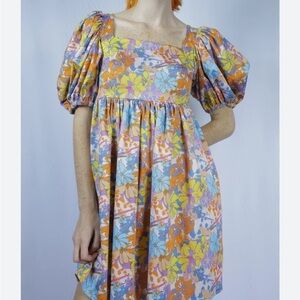 SNOW XUE GAO Floral Printed Orange Babydoll Dress mini  womens size 6